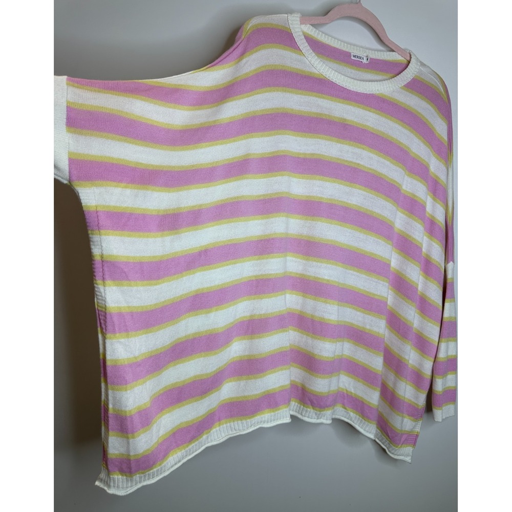 MERSEA Catalina Crewneck Sweater One Size Pink Yellow Striped Oversized Mer Sea - Picture 4 of 12